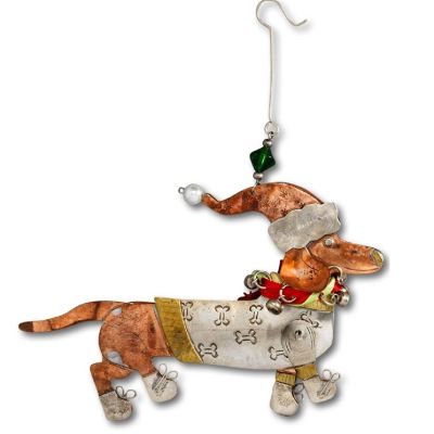 Dasher Dachshund Dog Metal Christmas Tree Ornament 5.5 Inch Fair Trade Image 1