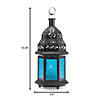 Decorative Etched Blue Glass Moroccan Style Hanging Candle Lantern 10.25" Tall Image 1