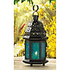 Decorative Etched Blue Glass Moroccan Style Hanging Candle Lantern 10.25" Tall Image 2