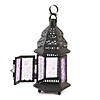 Decorative Etched Purple Glass Moroccan Style Hanging Candle Lantern 10.25" Tall Image 2