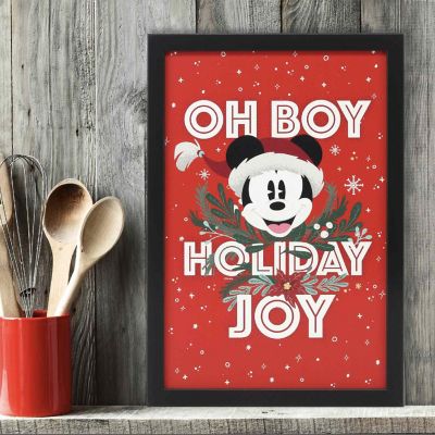 Disney 1x1 Disney Mickey Mouse Oh Boy Holiday Joy Christmas Framed Wood Wall Decor Image 1