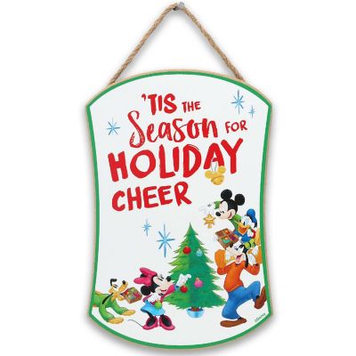 Disney 8x5 Disney Mickey Mouse & Friends Holiday Cheer Christmas Hanging Wood Wall Decor Image 1