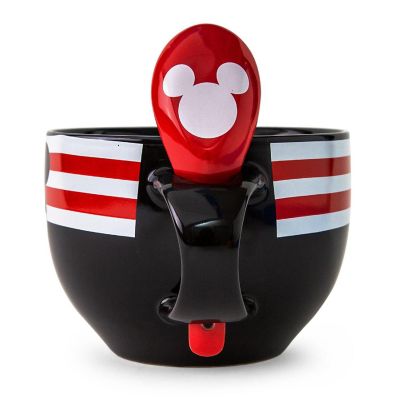 Disney Mickey Mouse Red-Striped Ceramic Soup Mug With Spoon  Holds 24 Ounces Image 1