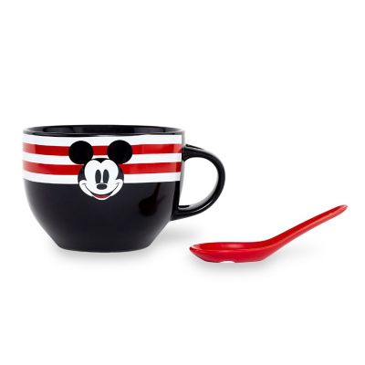 Disney Mickey Mouse Red-Striped Ceramic Soup Mug With Spoon  Holds 24 Ounces Image 2