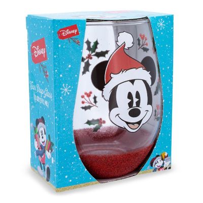 Disney Mickey Mouse Santa Hat Teardrop Stemless Wine Glass  Holds 20 Ounces Image 1