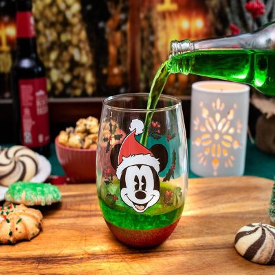Disney Mickey Mouse Santa Hat Teardrop Stemless Wine Glass  Holds 20 Ounces Image 3