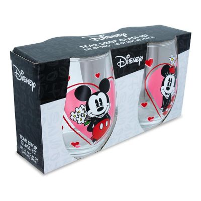 Disney Minnie and Mickey Mouse Hearts Stemless Wine Glasses  Set of 2 Image 1