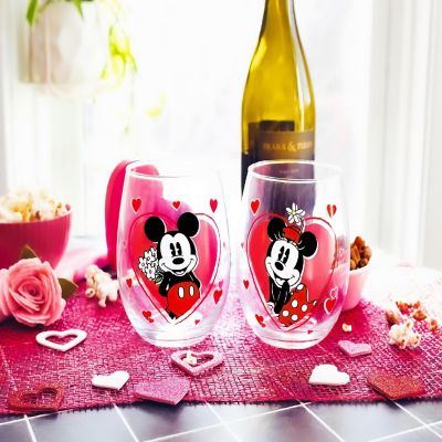 Disney Minnie and Mickey Mouse Hearts Stemless Wine Glasses  Set of 2 Image 2