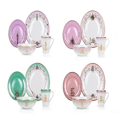 Disney Princess 16-Piece Ceramic Dinnerware Set  Tiana, Rapunzel, Aurora, Mulan Image 1