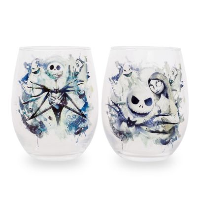 Disney The Nightmare Before Christmas Ink Blot Stemless Wine Glasses  Set of 2 Image 1