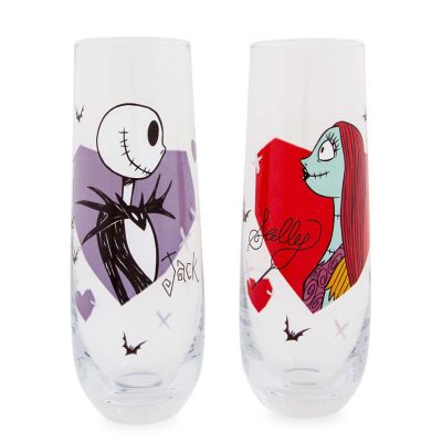 Disney The Nightmare Before Christmas Jack and Sally Fluted Glassware  Set of 2 Image 1