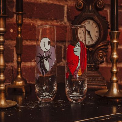 Disney The Nightmare Before Christmas Jack and Sally Fluted Glassware  Set of 2 Image 3
