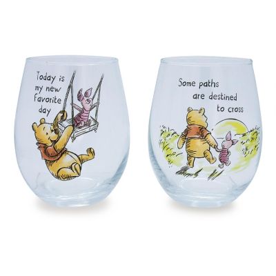 Disney Winnie The Pooh Quotes Stemless Wine Glass Set  Each Holds 20 Ounces Image 1