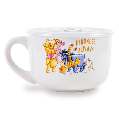 Disney Winnie The Pooh "We Are Family" Ceramic Soup Mug With Lid  24 Ounces Image 1