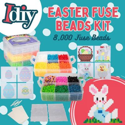 Easter Fuse Bead Kit, 8,000 Pieces (12 colors)- Makes 8 Easter Bunny & Egg Designs -Create DIY Easter Gifts & Decorations -Works w Perler Beads, Art Craft Proje Image 2