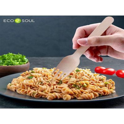 ECO SOUL 100 Percent Compostable Eco-Friendly Biodegradable Cutlery Utensil Sets - 175 Count, Birchwood Forks, Knives, Spoons Image 3