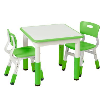 ECR4Kids Dry-Erase Square Activity Table with 2 Chairs, Adjustable, Kids Furniture, Grassy Green, 3-Piece Image 1