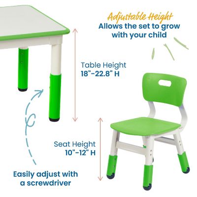 ECR4Kids Dry-Erase Square Activity Table with 2 Chairs, Adjustable, Kids Furniture, Grassy Green, 3-Piece Image 2