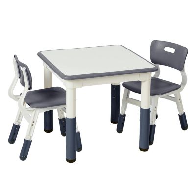 ECR4Kids Dry-Erase Square Activity Table with 2 Chairs, Adjustable, Kids Furniture, Grey, 3-Piece Image 1