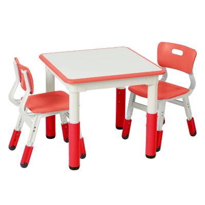 ECR4Kids Dry-Erase Square Activity Table with 2 Chairs, Adjustable, Kids Furniture, Red, 3-Piece Image 1