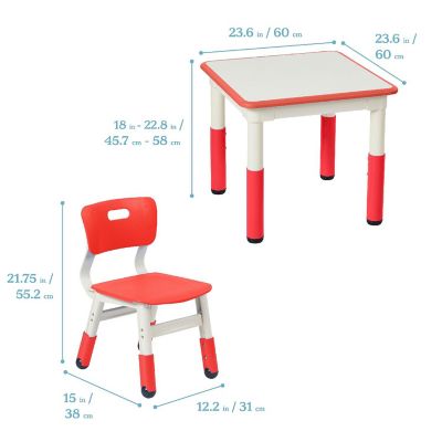 ECR4Kids Dry-Erase Square Activity Table with 2 Chairs, Adjustable, Kids Furniture, Red, 3-Piece Image 1