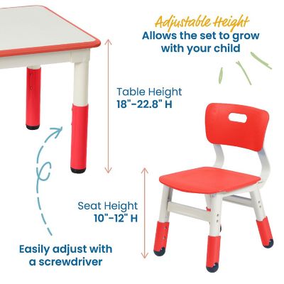 ECR4Kids Dry-Erase Square Activity Table with 2 Chairs, Adjustable, Kids Furniture, Red, 3-Piece Image 2