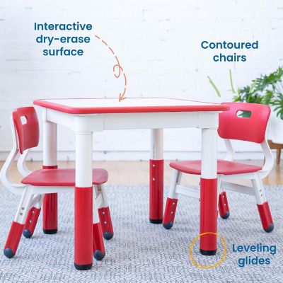 ECR4Kids Dry-Erase Square Activity Table with 2 Chairs, Adjustable, Kids Furniture, Red, 3-Piece Image 3