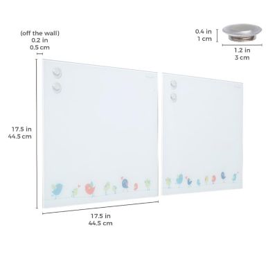 ECR4Kids MessageStor Magnetic Dry-Erase Glass Board with Magnets, 17.5in x 17.5in, Wall-Mounted Whiteboard, Birds, 2-Pack Image 1