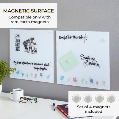 ECR4Kids MessageStor Magnetic Dry-Erase Glass Board with Magnets, 17.5in x 17.5in, Wall-Mounted Whiteboard, Birds, 2-Pack Image 2
