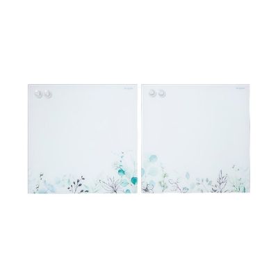ECR4Kids MessageStor Magnetic Dry-Erase Glass Board with Magnets, 17.5in x 17.5in, Wall-Mounted Whiteboard, Botanical, 2-Pack Image 1
