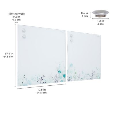 ECR4Kids MessageStor Magnetic Dry-Erase Glass Board with Magnets, 17.5in x 17.5in, Wall-Mounted Whiteboard, Botanical, 2-Pack Image 1