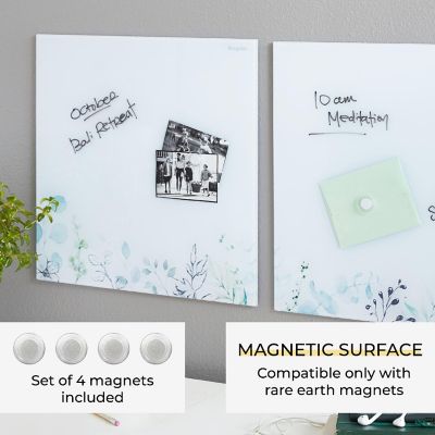 ECR4Kids MessageStor Magnetic Dry-Erase Glass Board with Magnets, 17.5in x 17.5in, Wall-Mounted Whiteboard, Botanical, 2-Pack Image 2