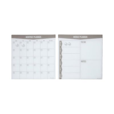 ECR4Kids MessageStor Magnetic Dry-Erase Glass Board with Magnets, 17.5in x 17.5in, Wall-Mounted Whiteboard, Grey, 2-Pack Image 1