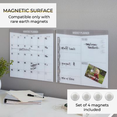 ECR4Kids MessageStor Magnetic Dry-Erase Glass Board with Magnets, 17.5in x 17.5in, Wall-Mounted Whiteboard, Grey, 2-Pack Image 2