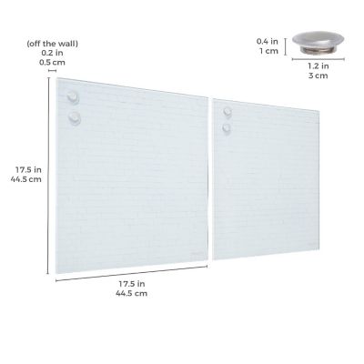 ECR4Kids MessageStor Magnetic Dry-Erase Glass Board with Magnets, 17.5in x 17.5in, Wall-Mounted Whiteboard, White Brick, 2-Pack Image 1