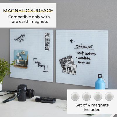 ECR4Kids MessageStor Magnetic Dry-Erase Glass Board with Magnets, 17.5in x 17.5in, Wall-Mounted Whiteboard, White Brick, 2-Pack Image 2