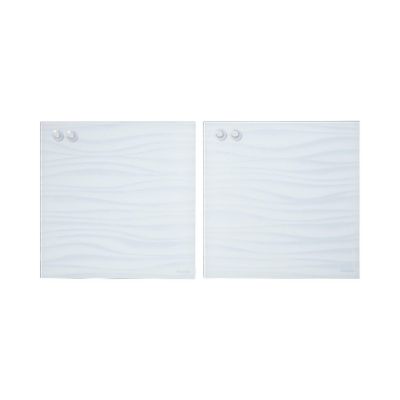 ECR4Kids MessageStor Magnetic Dry-Erase Glass Board with Magnets, 17.5in x 17.5in, Wall-Mounted Whiteboard, White Waves, 2-Pack Image 1
