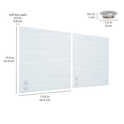 ECR4Kids MessageStor Magnetic Dry-Erase Glass Board with Magnets, 17.5in x 17.5in, Wall-Mounted Whiteboard, White Waves, 2-Pack Image 1