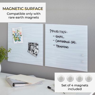 ECR4Kids MessageStor Magnetic Dry-Erase Glass Board with Magnets, 17.5in x 17.5in, Wall-Mounted Whiteboard, White Waves, 2-Pack Image 2