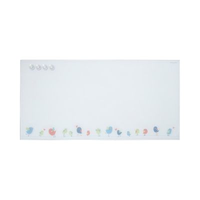 ECR4Kids MessageStor Magnetic Dry-Erase Glass Board with Magnets, 18in x 36in, Wall-Mounted Whiteboard, Birds Image 1