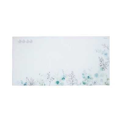 ECR4Kids MessageStor Magnetic Dry-Erase Glass Board with Magnets, 18in x 36in, Wall-Mounted Whiteboard, Botanical Image 1