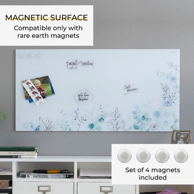 ECR4Kids MessageStor Magnetic Dry-Erase Glass Board with Magnets, 18in x 36in, Wall-Mounted Whiteboard, Botanical Image 2