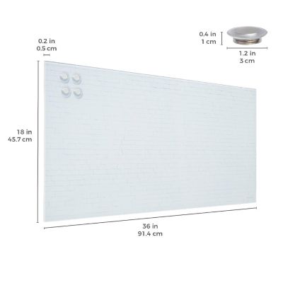 ECR4Kids MessageStor Magnetic Dry-Erase Glass Board with Magnets, 18in x 36in, Wall-Mounted Whiteboard, White Brick Image 1