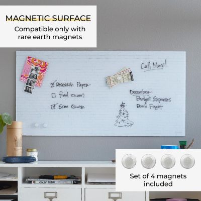 ECR4Kids MessageStor Magnetic Dry-Erase Glass Board with Magnets, 18in x 36in, Wall-Mounted Whiteboard, White Brick Image 2