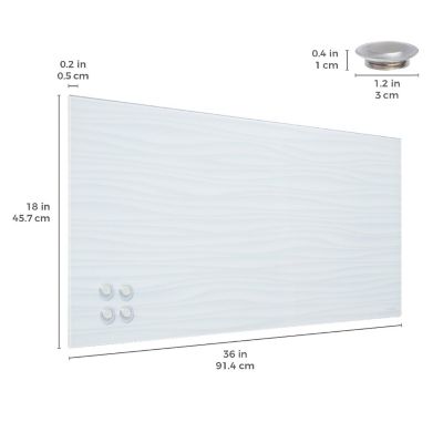ECR4Kids MessageStor Magnetic Dry-Erase Glass Board with Magnets, 18in x 36in, Wall-Mounted Whiteboard, White Waves Image 1