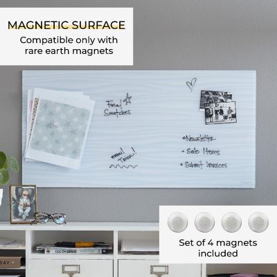 ECR4Kids MessageStor Magnetic Dry-Erase Glass Board with Magnets, 18in x 36in, Wall-Mounted Whiteboard, White Waves Image 2