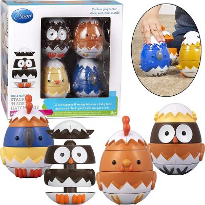 Egg Stacking & Sorting Toys, Mix & Match Educational Hatching Animal Eggs 4 pk - Owl, Duck Chicken Bluejay - Fun for Toddlers and Kids Image 1