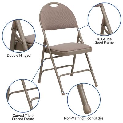 Emma + Oliver 4 Pack Easy-Carry Beige Fabric Metal Folding Chair Image 1