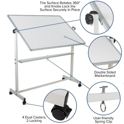 Emma + Oliver 53"W x 62.5"H Double-Sided Mobile White Board with Pen Tray Image 2