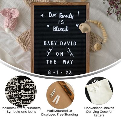 Emma + Oliver Bette Torched Wood 12"x17" and Black Felt Letter Board Set with 389 Letters Including Numbers, Symbols, Icons and a Canvas Carrying Case Image 3